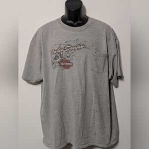 Men's Harley-Davidson Y2K Myrtle Beach Skull  Flames Grey Pocket T Shirt Size 2X
